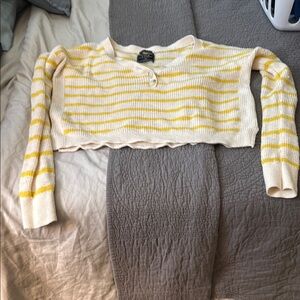 Yellow and White Striped Cropped Sweater